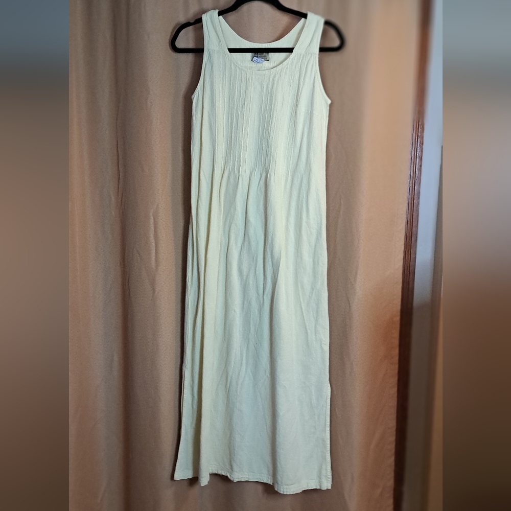 Boho Sleeveless Light Yellow Small Cotton Maxi Dress. Handmade Ecuador